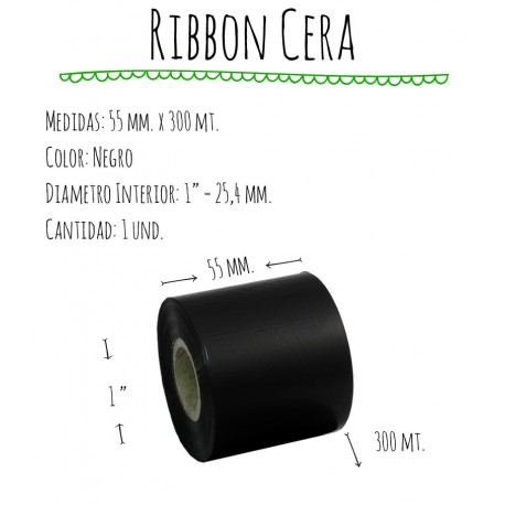 ROLLO RIBBON 055x300 NEGRO CERA