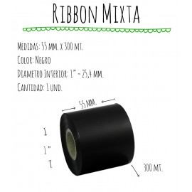 ROLLO RIBBON 055x300 NEGRO MIXTA