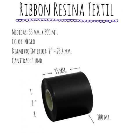 ROLLO RIBBON 035x300 NEGRO TEXTIL