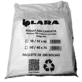 PAQUETE DE 100 BOLSAS DE CAMISETA 50X60 - 70% MATERIAL RECUPERADO