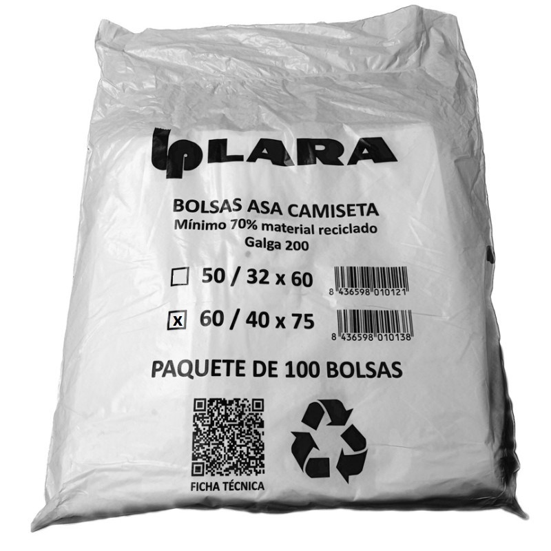 Bolsa de plástico camiseta gris, 70% Reciclado