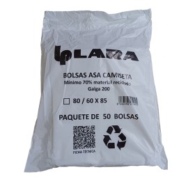 PAQUETE DE 50 BOLSAS DE CAMISETA 80x85 - 70% MATERIAL RECUPERADO