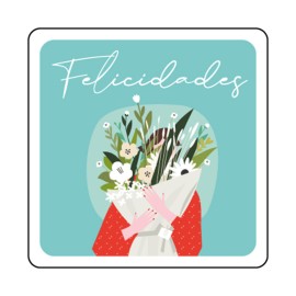 Rollo de 250 ETIQUETAS "Felicidades" RAMO CUADRADA
