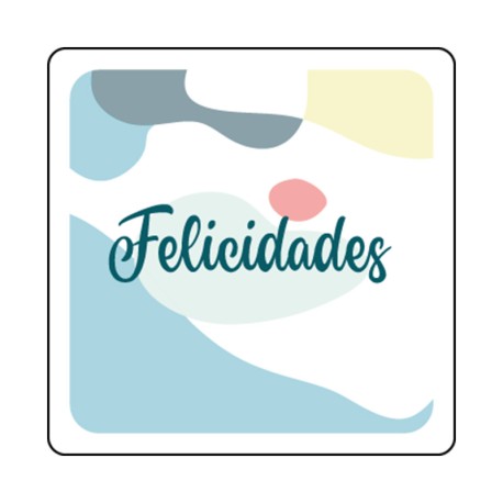 Rollo de 250 ETIQUETAS "FELICIDADES" CIELO CUADRADA