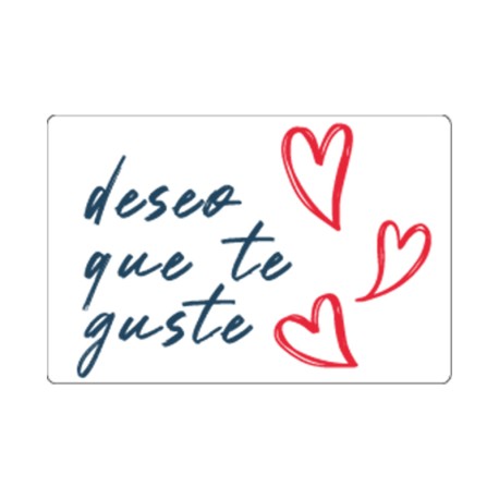 Rollo de 250 ETIQUETAS "DESEO QUE TE GUSTE" CORAZONES RECTANGULAR