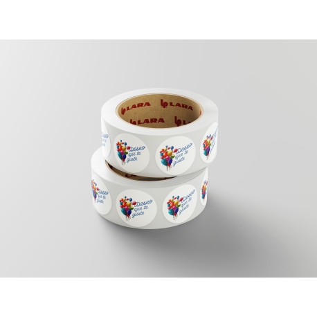 Rollo de 250 ETIQUETAS "DESEO QUE TE GUSTE" GLOBOS CIRCULAR