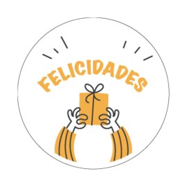 Rollo de 250 ETIQUETAS "FELICIDADES" REGALO CIRCULAR