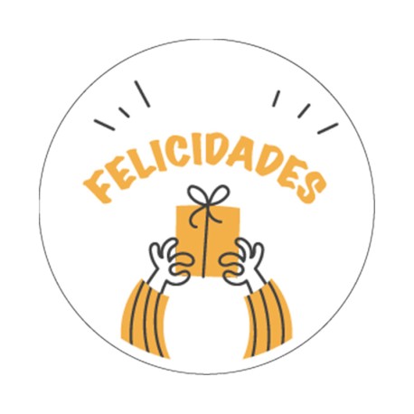Rollo de 250 ETIQUETAS "FELICIDADES" REGALO CIRCULAR