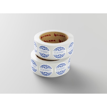 Rollo de 250 ETIQUETAS "FELICIDADES" AZUL CIRCULAR