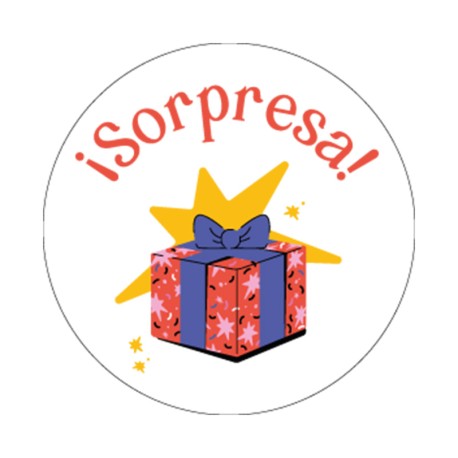 Rollo de 250 ETIQUETAS "SORPRESA" CIRCULAR