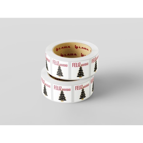 Rollo de 250 ETIQUETAS "FELIZ NAVIDAD" ARBOL CUADRADA