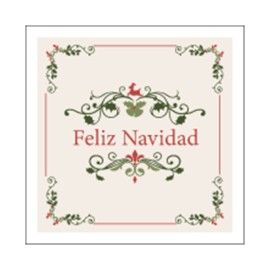 Rollo de 250 ETIQUETAS "FELIZ NAVIDAD" MARCO MUERDAGOS CUADRADA