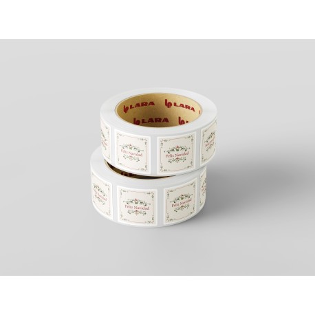 Rollo de 250 ETIQUETAS "FELIZ NAVIDAD" MARCO MUERDAGOS CUADRADA