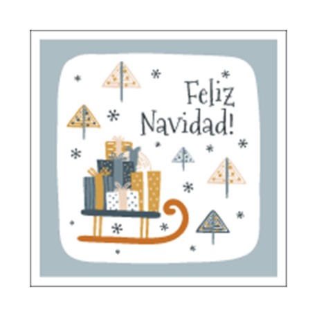 Rollo de 250 ETIQUETAS "FELIZ NAVIDAD" TRINEO CUADRADA