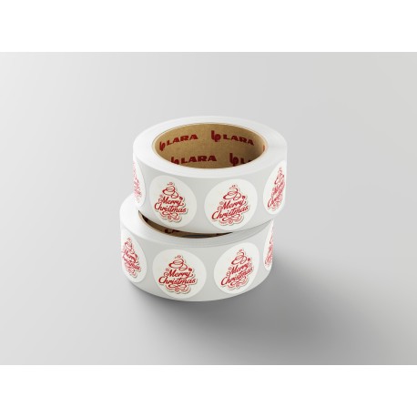 Rollo de 250 ETIQUETAS "MERY CHRISTMAS" CIRCULAR