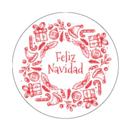 Rollo de 250 ETIQUETAS "FELIZ NAVIDAD" CORONA CIRCULAR