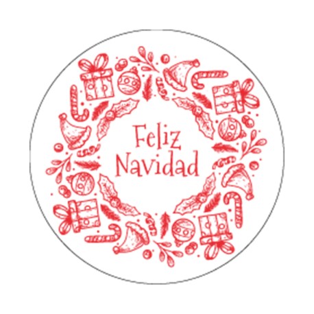 Rollo de 250 ETIQUETAS "FELIZ NAVIDAD" CORONA CIRCULAR