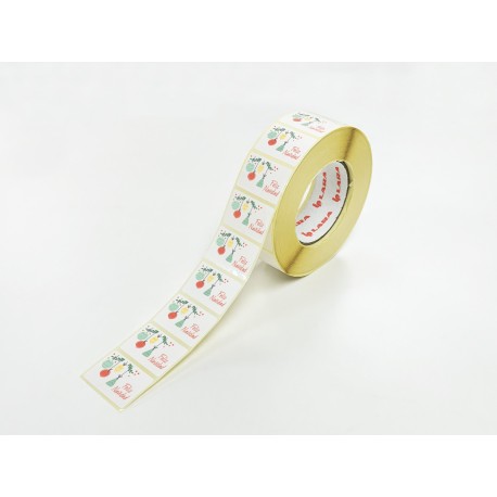 Rollo de 250 ETIQUETAS "FELIZ NAVIDAD" BOLITAS RECTANGULAR