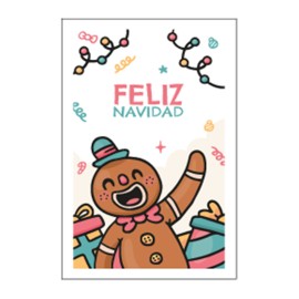 Rollo de 250 ETIQUETAS "FELIZ NAVIDAD" MUÑECO RECTANGULAR