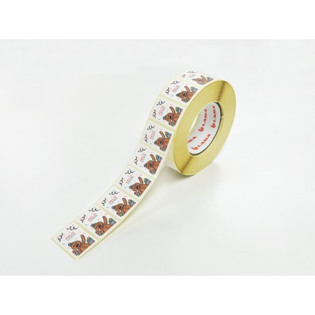 Rollo de 250 ETIQUETAS "FELIZ NAVIDAD" MUÑECO RECTANGULAR